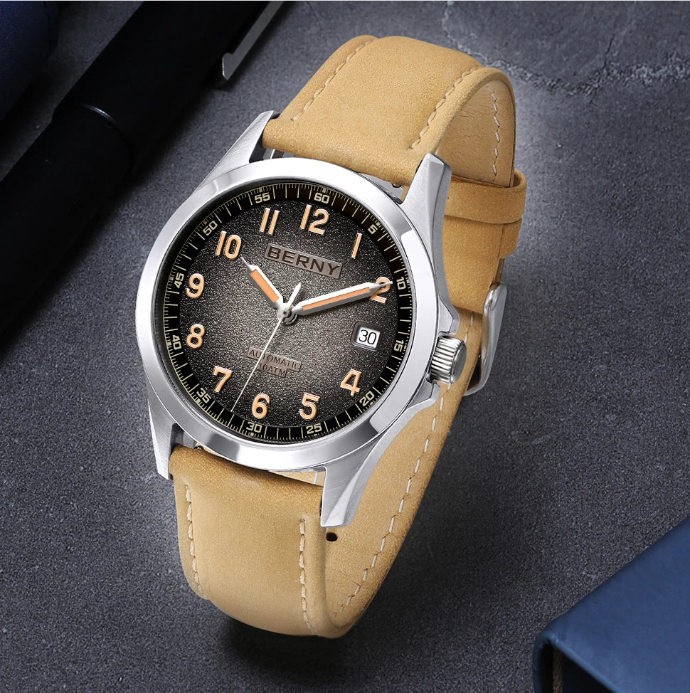 BERNY Automatic Watch Men  ST2130 Luminous Mechanical Wristwatch Sapphire Waterproof 10ATM Top Brand Luxury Watch for Men