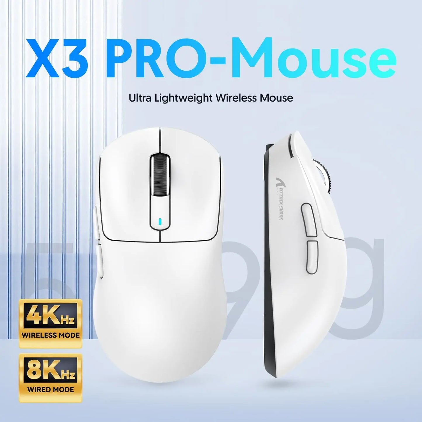 Attack Shark X3/X3PRO 4K/8K Tri-mode Gaming Mouse, PixArt PAW3395 Sensor, 26K DPI, 49g Ultralight, BT/2.4G Wireless/Wired, for PC