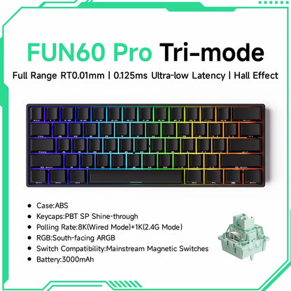 Akko MonsGeek FUN60 mechanische Tastatur mit Magnetschaltern, 60% Gaming-Tastatur, Rapid Trigger 0.01mm, 8K ARGB, HE/TMR Custom-Tastatur