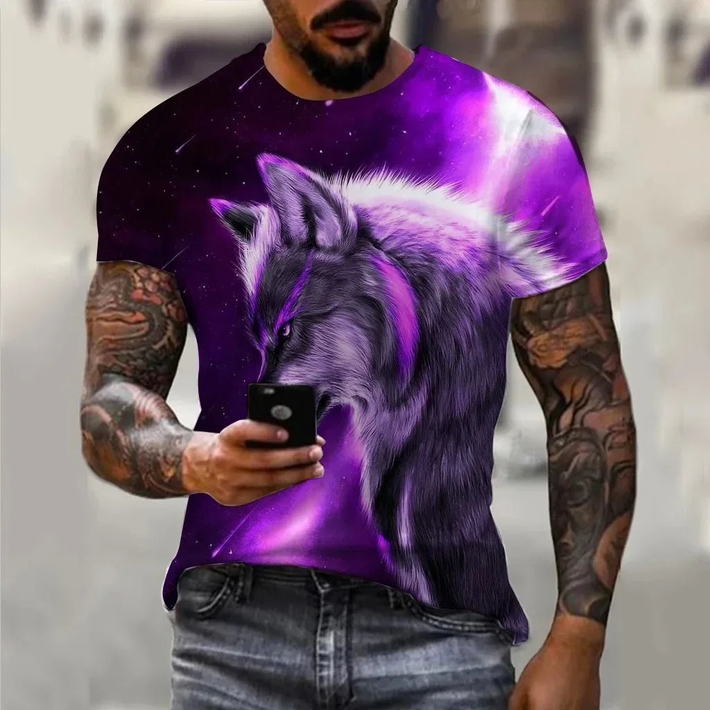 Pánská trička Letní zvířecí vzor s vlkem 3D potisk Topy Trička Letní dámská móda Streetwear Oversized tričko Pánské oblečení