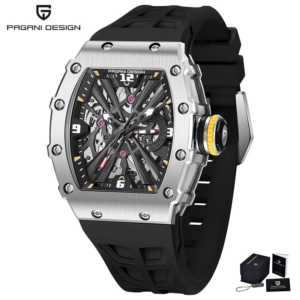 2026 New PAGANI DESIGN Men's Quartz Watches VH65 Movt Skeleton Dial 100M Waterproof Sport Rectangle Sapphire Glass Watch for Men