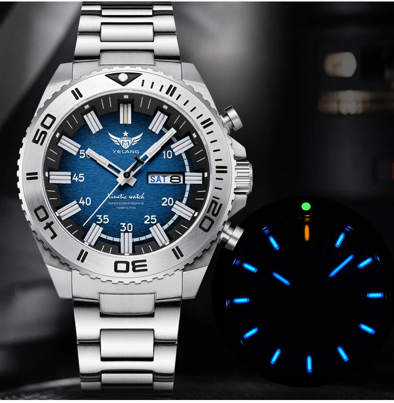 Yelang Watches V1035 44mm Men's Diving Watch Human Kinetic Energy Watch 100m Waterproof Watches Luminous Japan PX83 Sapphire