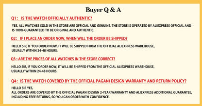 2026 New PAGANI DESIGN Men's Quartz Watches VH65 Movt Skeleton Dial 100M Waterproof Sport Rectangle Sapphire Glass Watch for Men