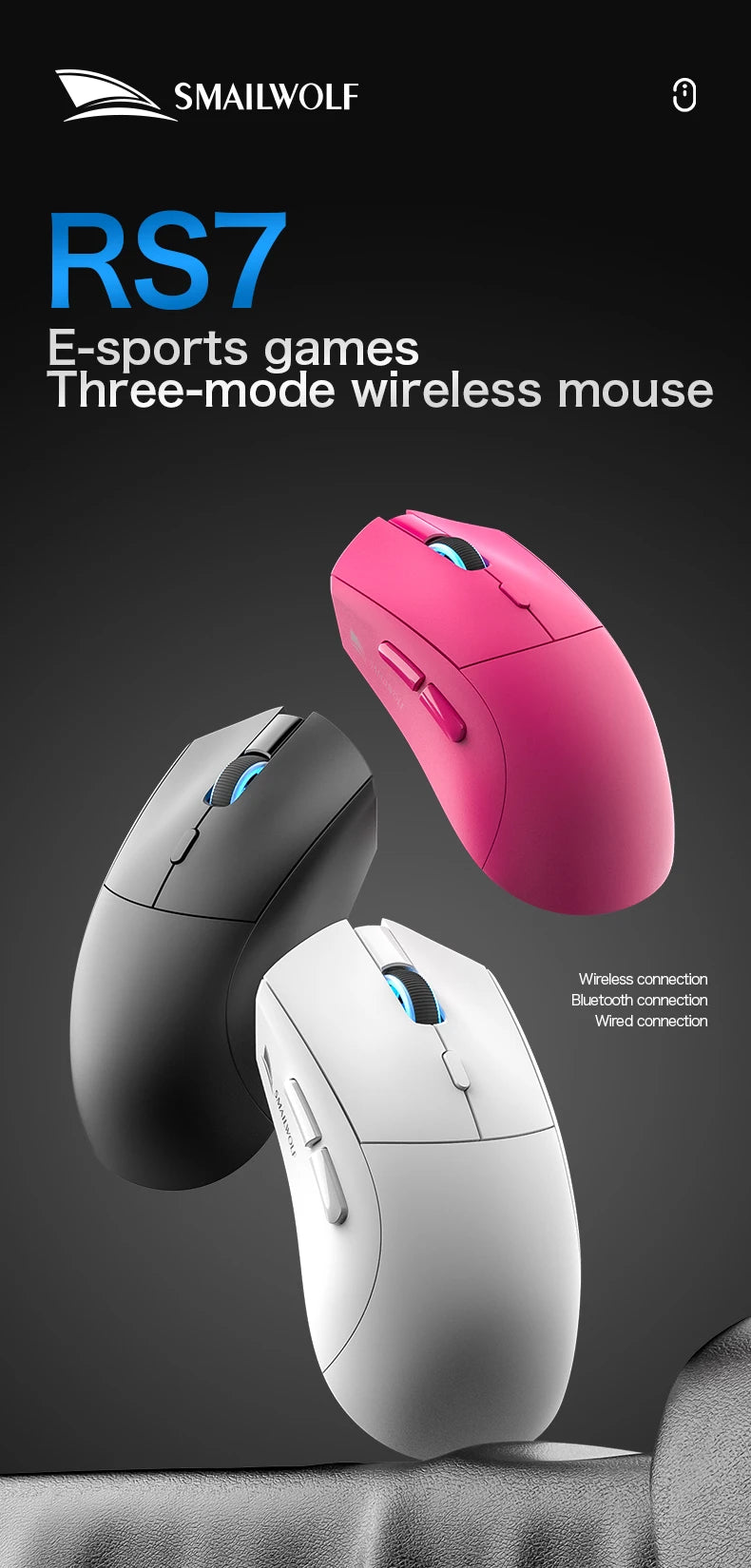 SMAILWOLF RS7 Bluetooth Wireless Gaming Mouse Three Mode PAW3311 Macro-definition Mouse Laptop Gaming Office