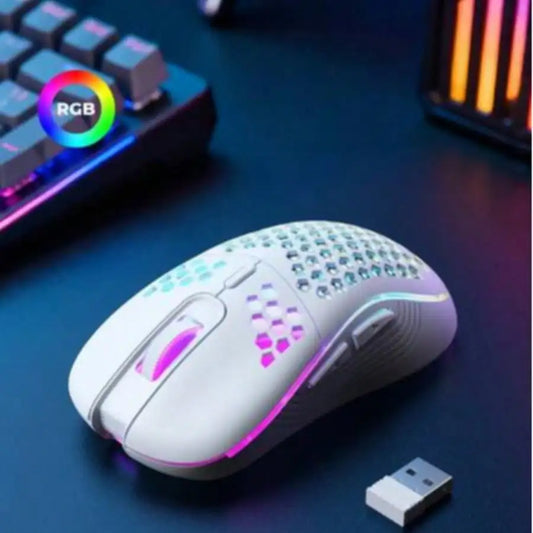 Wireless Gaming Mouse Honeycomb 2.4G USB Cordless Mouse RGB Rechargeable PC Game Mice With LED Lights, Drag-Free Paracord, Ergonomic