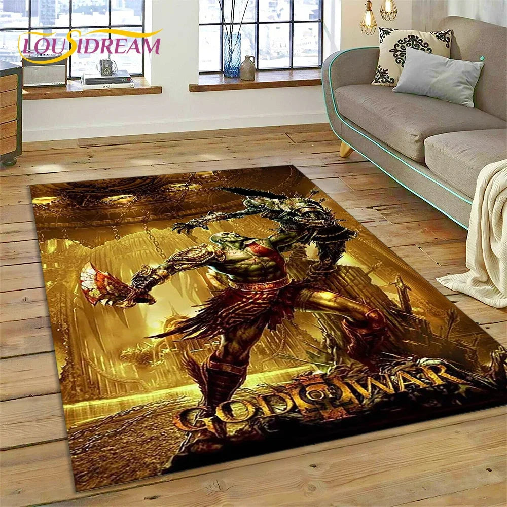 God of War Games Kratos Cartoon 3D Carpet Rug for Bedroom Living Room Home Sofa Decoration,Children Game Large Decor Floor Mat