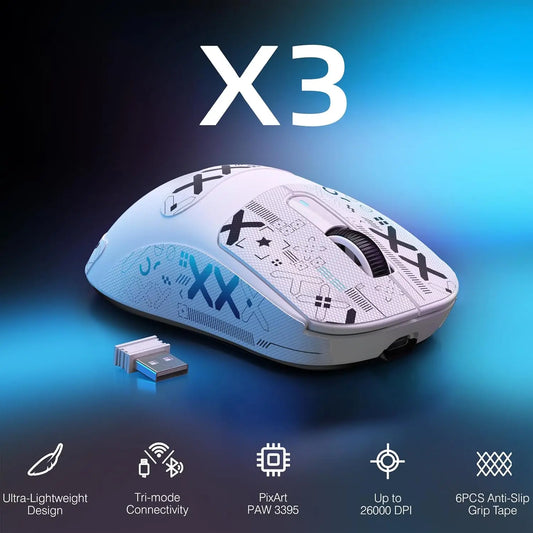 ATTACK SHARK X3 Lightweight Wireless Gaming Mouse, 49g Tri-Mode, PAW3395 26K DPI Sensor, 200h Battery Life, 5 Programmable Buttons