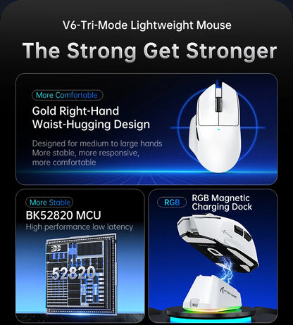 ATTACK SHARK V6 Wireless Gaming Superlight Mouse with RGB Magnetic Charging Dock, PAW3311 Sensor, Macro Gaming Mouse