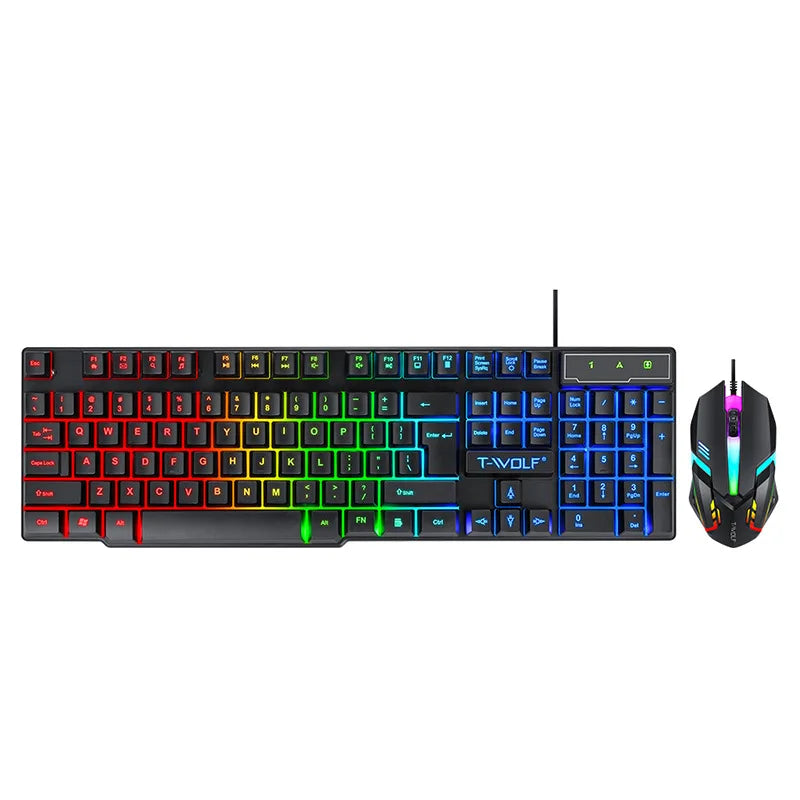 Arabic English Keyboard Spanish Russian Arabic Keyboard Mouse Kit 100% Keyboard ISO Layout 104 Keys Rainbow Backlight Gaming T20