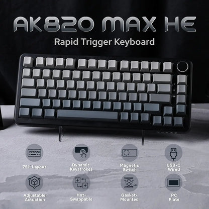 AJAZZ AK820 MAX Magnetic Switch Mechanical Gaming Keyboard, Wired 75% RGB Gasket Mechanical Keyboard with Type-C, Hot-Swappable PBT Keycaps, 8000Hz Polling Rate