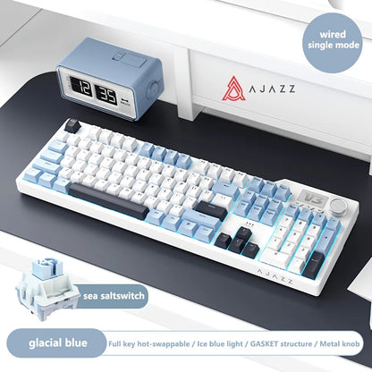 Ajazz AK35I V3 MAX – klawiatura mechaniczna do gier z baterią 8000 mAh, trzy tryby pracy: przewodowy, Bluetooth i bezprzewodowy, możliwość wymiany na gorąco, kolorowy ekran TFT