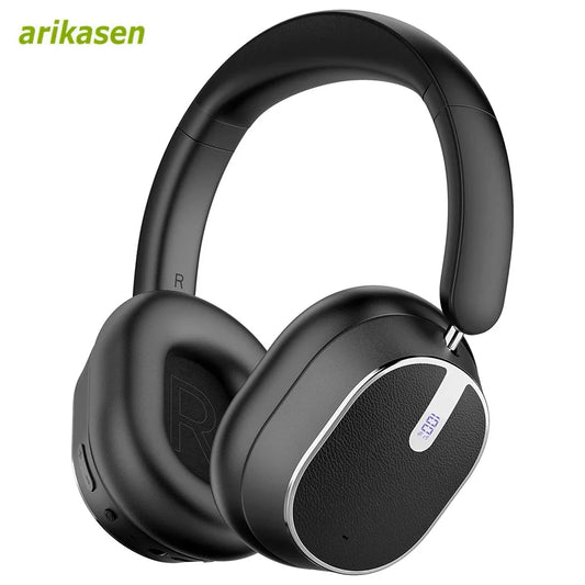 Casque à réduction de bruit active, Bluetooth 6.0, casque sans fil supra-auriculaire pliable avec affichage LED de la puissance et appels ENC à 6 micros