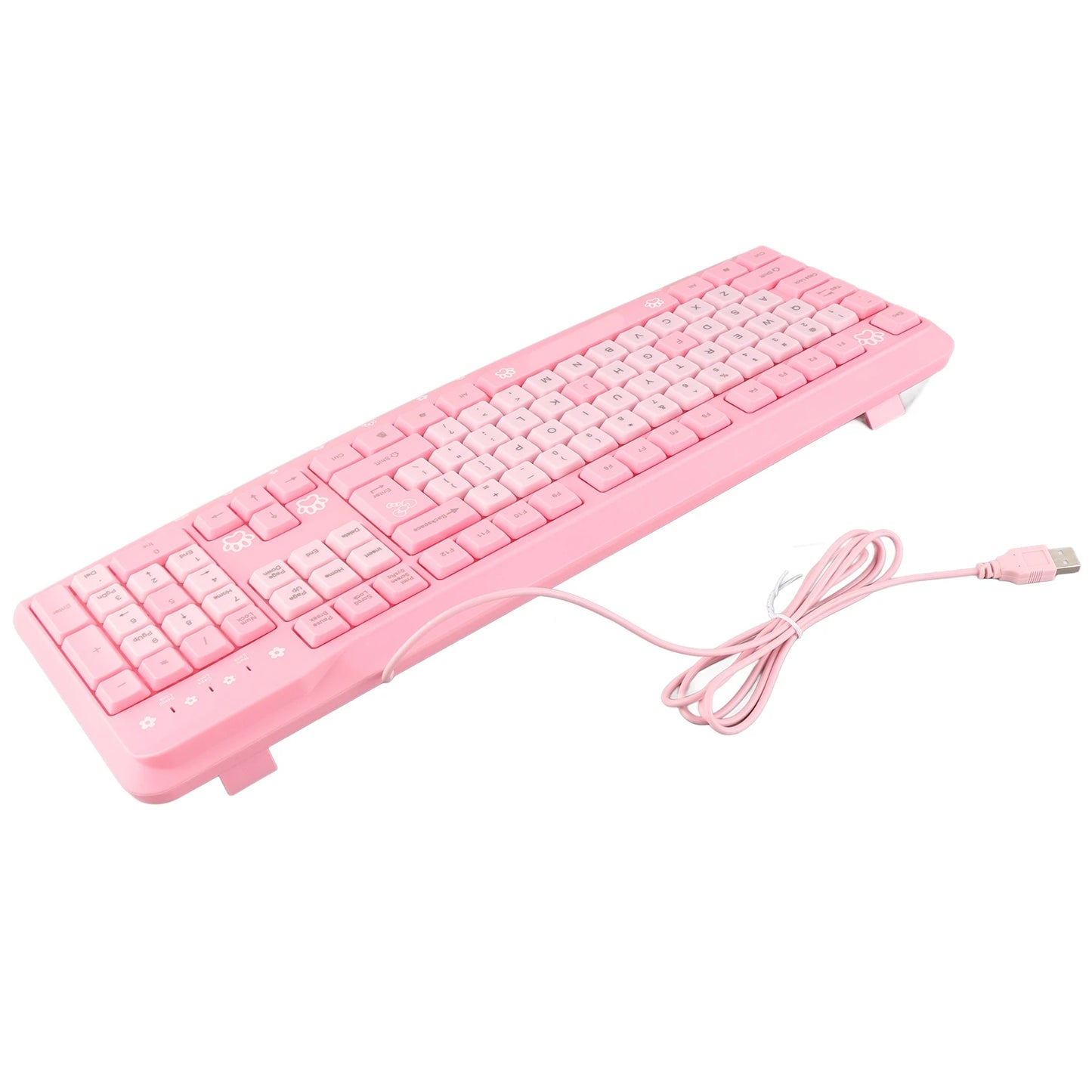 Teclado USB con cable de 104 teclas, ultrafino, con adorable diseño de dibujos animados, ergonómico y Plug and Play para PC y portátiles del hogar