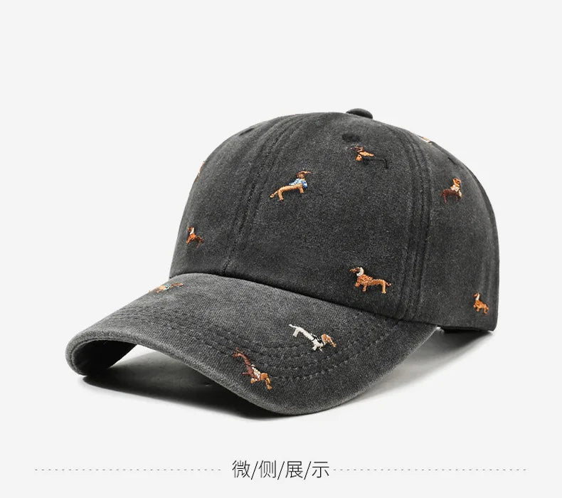 New puppy retro spring and autumn fashion washed Auteng soft top baseball cap, street worn new duckbill hat with embroidery