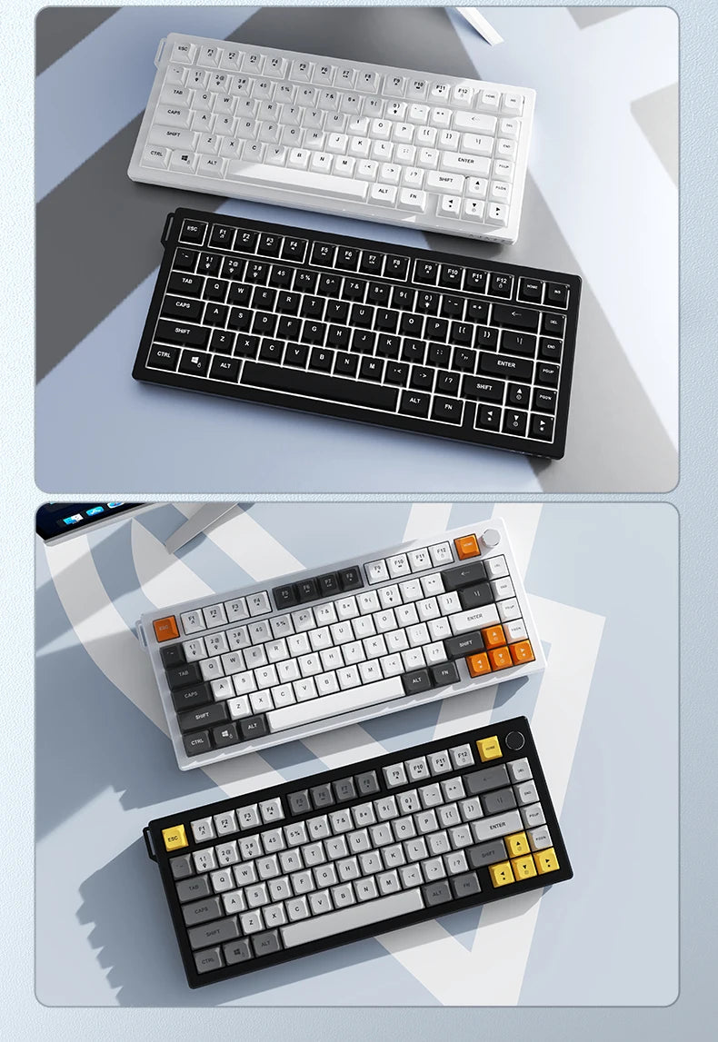 AJAZZ AF82 Office Low-Profile-Tastatur RGB kabelgebundene/kabellose Gaming-Tastatur 75%-Layout 82 Tasten 4000mAh Akku für Win/Mac