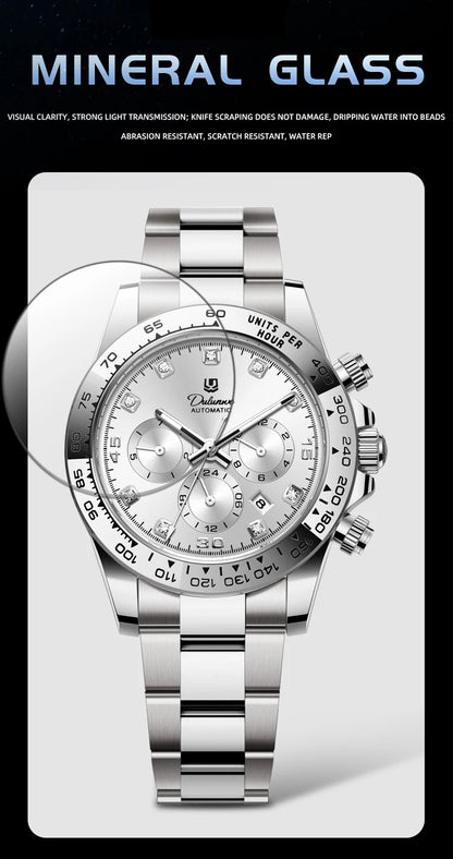 2026 NEW Automatic Mechanical Watch Man Silver Business Casual 3ATM Waterproof Multi-functional Men's Watches