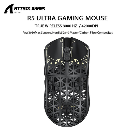 ATTACK SHARK R5 ULTRA Wireless Gaming Mouse - 8K Polling, PAW3950MAX Sensor, 42,000 DPI, Carbon Fiber Ultra-Light for Pro Esport