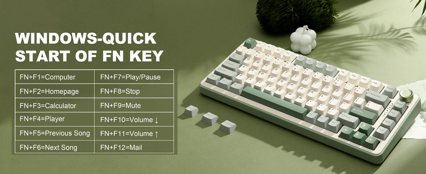 YUNZII B75 PRO Green Mechanical Gaming Keyboard, Gasket 75 Knob RGB Keyboard, BT/Wired/Wireless  Hot-Swap Custom Creamy Keyboard
