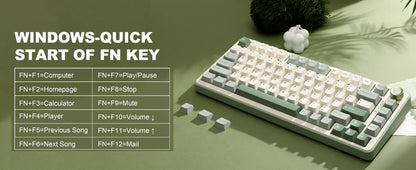 YUNZII B75 PRO Green Mechanical Gaming Keyboard, Gasket 75 Knob RGB Keyboard, BT/Wired/Wireless  Hot-Swap Custom Creamy Keyboard