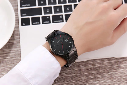 Montre pour homme Hannah Martin, boîtier en acier inoxydable, mouvement à quartz, cadran de 41 mm, style professionnel, avec affichage du calendrier (imitation)