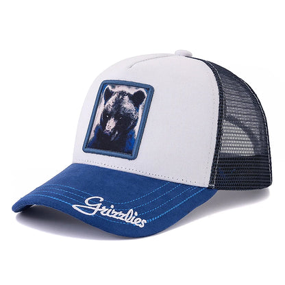 Czapka typu trucker unisex z naszywką w wzór Grizzlies, zamszowa czapka przeciwsłoneczna, letnia czapka baseballowa z motywem zwierzęcym dla mężczyzn i kobiet