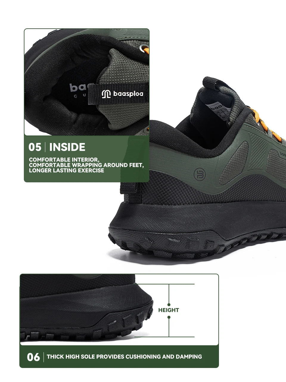 Baasploa vandringsskor för män – bekväma, mjuka, vattentäta, slitstarka, halkfria trekking-sneakers för utomhusbruk och klättring