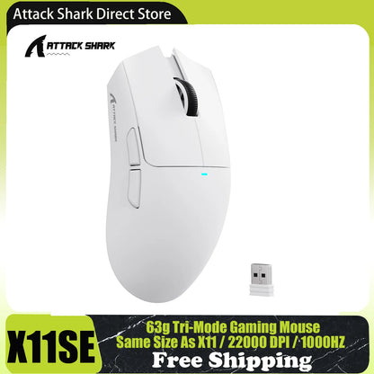 Rato Gaming Sem Fios ATTACK SHARK X11SE, Tri-Mode, Superleve de 63g com Sensor PAW3311, 22000 DPI, Bateria de 300mAh, Duplo Driver