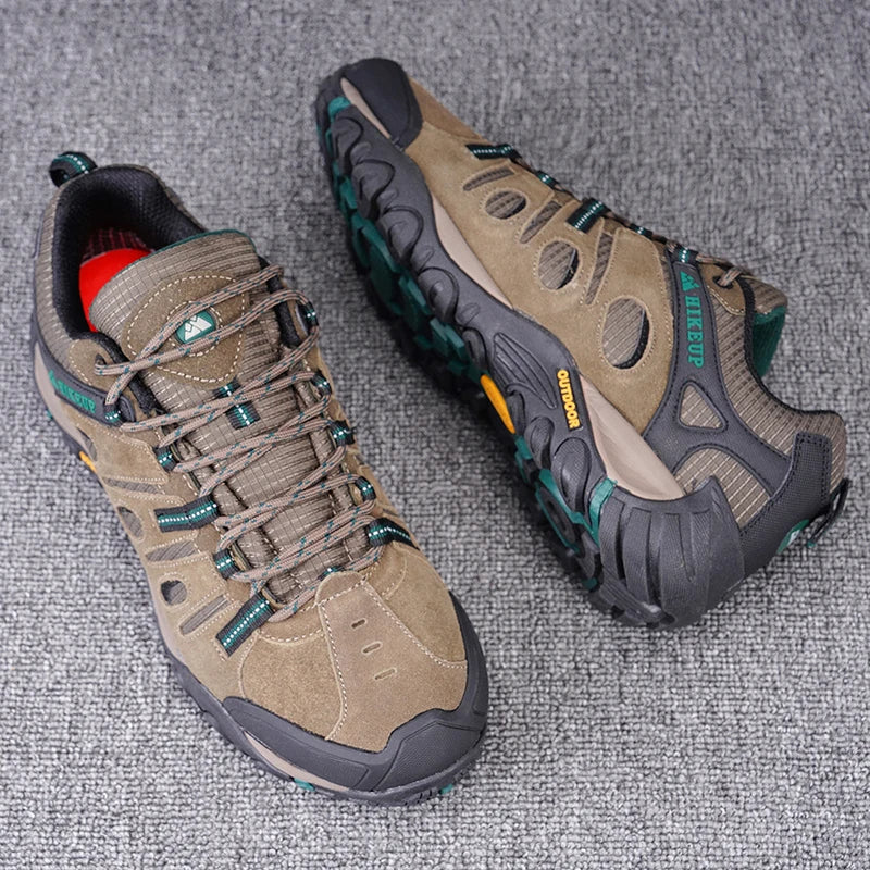 HIKEUP Hiking Shoes Men's Winter Climbing Trekking Sneakers for Men Leather Breathable Outdoor Anti-Skid Sports Work Shoes