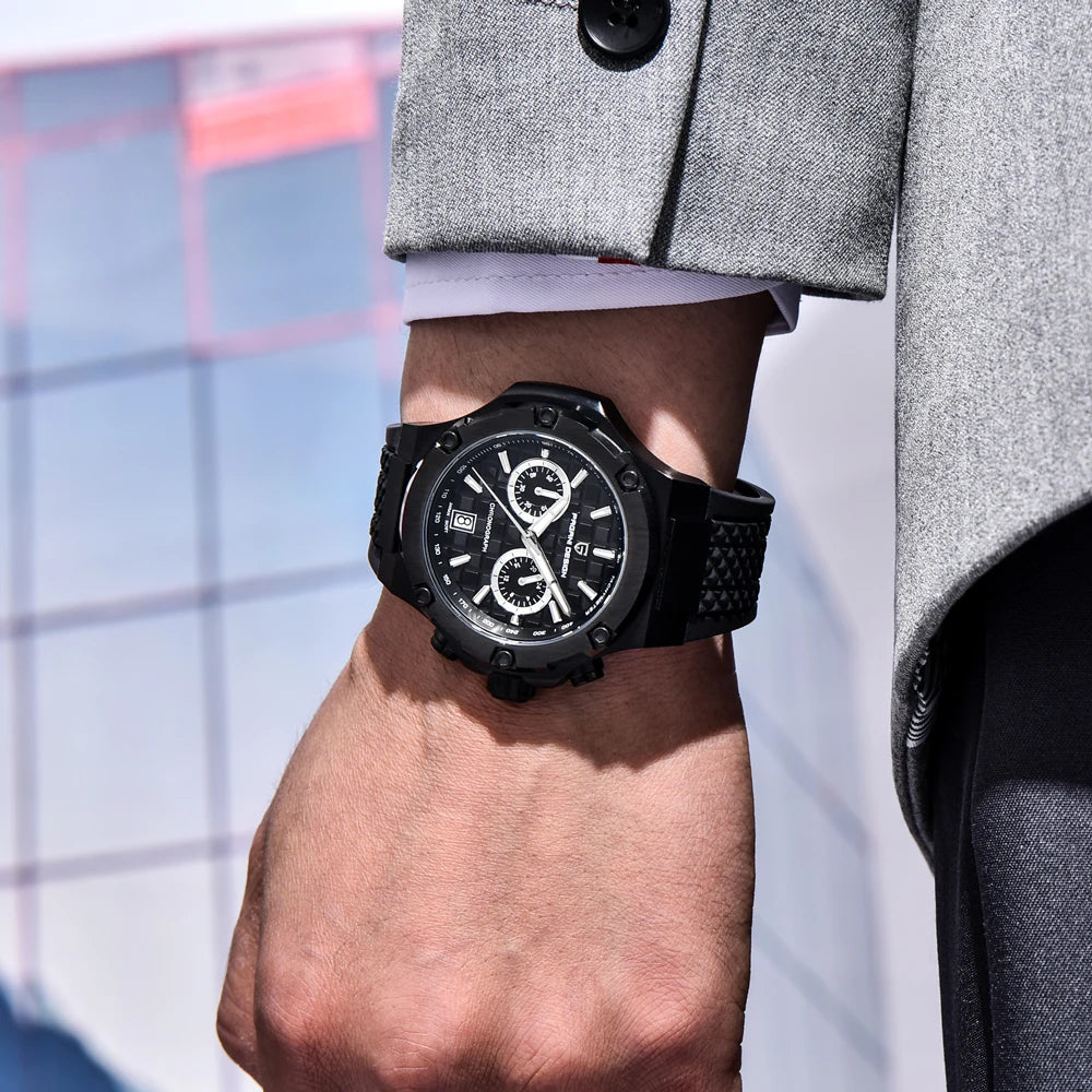 PAGANI DESIGN férfi kvarcórák – Luxus sportkronográf, vízálló, fényvisszaverő mutatókkal és tükröződésmentes bevonattal ellátott zafírüveggel