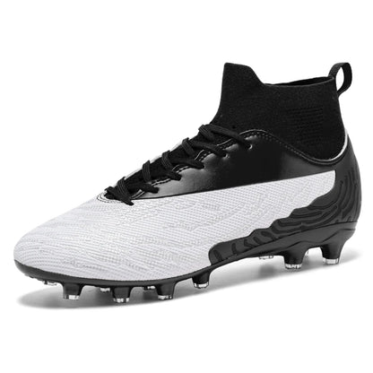 Chaussures de Football noires pour hommes, crampons AG/FG, bottes d'entraînement pour hommes, chaussures de Sport à cheville haute, baskets pour enfants et adultes 35-45