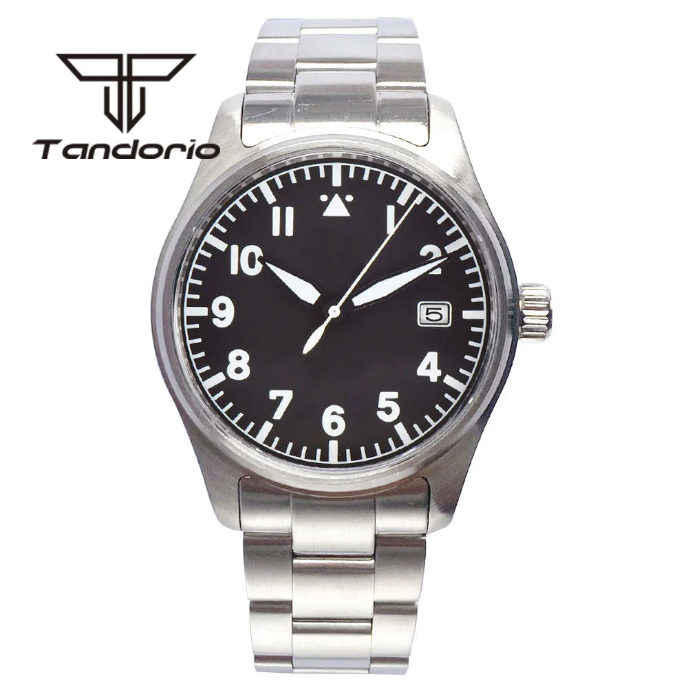 Tandorio 39 mm – męski zegarek automatyczny typu pilot nurkowy, mechanizm NH35/PT5000/Miyota8215, szafirowe szkło AR, wodoodporność 20 barów, świecące wskaźniki