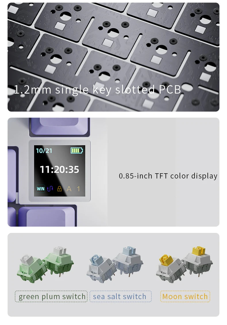 AJAZZ AK820 mechanische Tastatur, 70 % Kompaktlayout/RGB-Beleuchtung/Hot-Swap-fähige Switches, mit kabelgebundener, kabelloser und Bluetooth-Verbindung