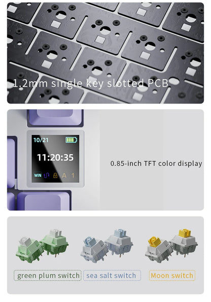 AJAZZ AK820 mechanische Tastatur, 70 % Kompaktlayout/RGB-Beleuchtung/Hot-Swap-fähige Switches, mit kabelgebundener, kabelloser und Bluetooth-Verbindung