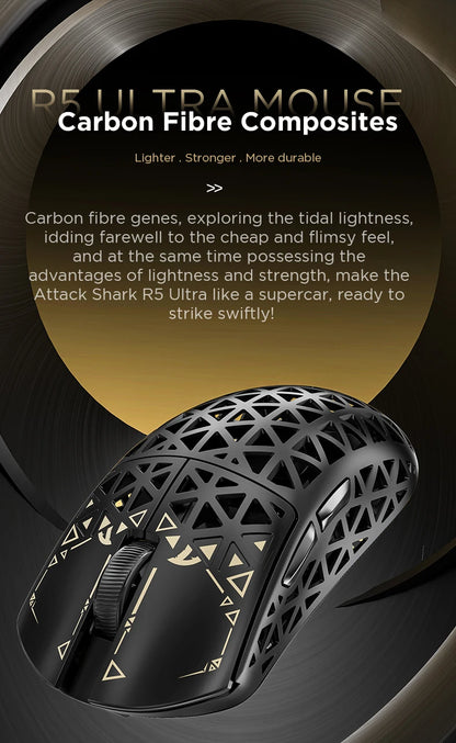 ATTACK SHARK R5 ULTRA Wireless Gaming Mouse - 8K Polling, PAW3950MAX Sensor, 42,000 DPI, Carbon Fiber Ultra-Light for Pro Esport
