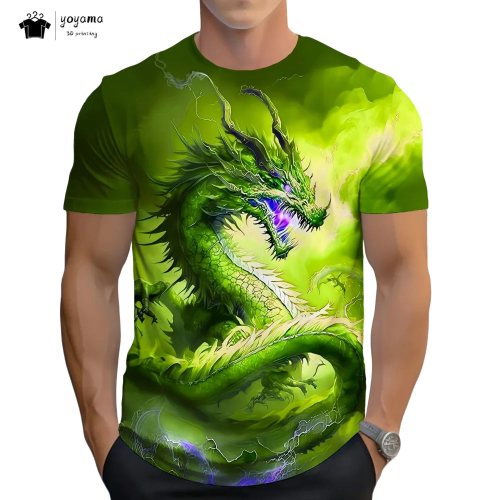 Pánská trička s motivem draka, tričko s krátkým rukávem, módní streetwear, tričko s kulatým výstřihem, trendové zvířecí motivy, 3D tisk, volný střih, univerzální pánské oblečení