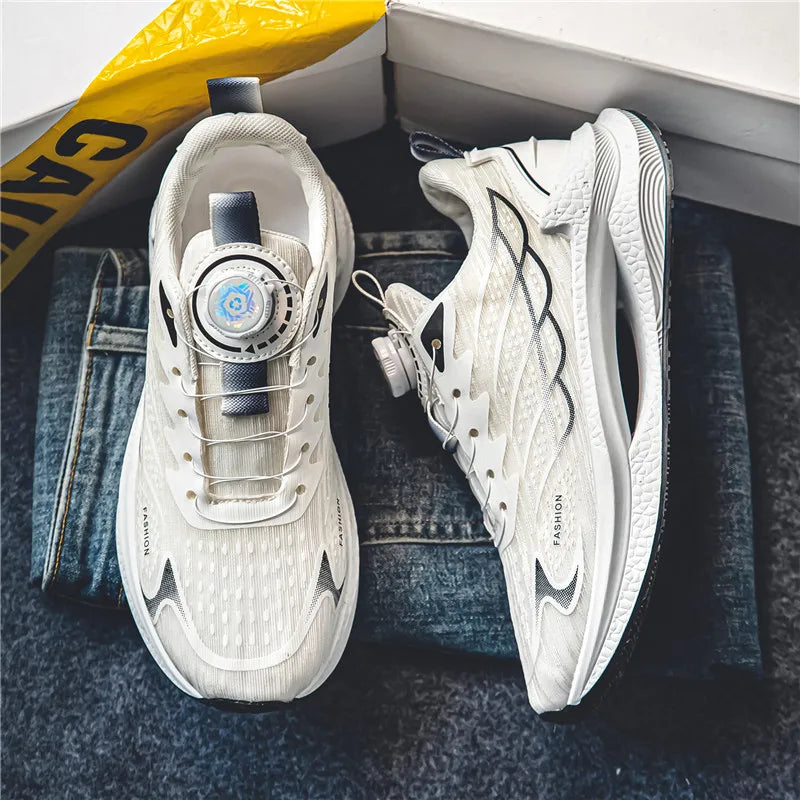 Summer Breathable Casual Sports Shoes for Men, New Fashionable and Versatile Breathable Mesh Rotating Buckle Running Shoes Suitable for Outdoor Sports and Daily Wear