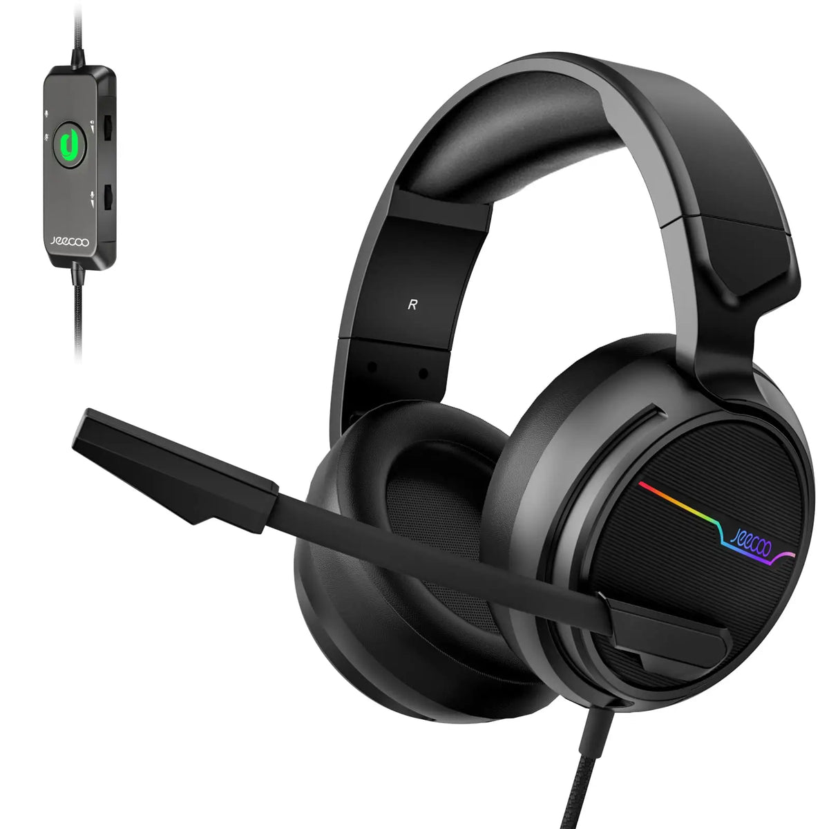 Jeecoo-Casque de jeu USB V20U, écouteurs à son surround, micro antibruit, coussinets d'oreille en mousse à mémoire de forme pour ordinateur portable