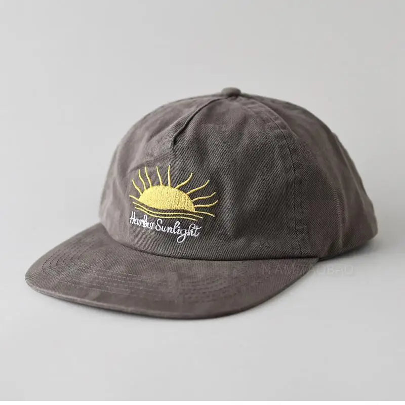 Cute Flat Brim Baseball Cap Women Men Teens Sunrise Embroidrey Summer Caps Sun Hats