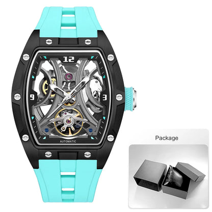 MEGIR Sports Style Automatic Mechanical Watch for Men Full Hollow Transparent Dial Design Stainless Steel Case Silicone Strap
