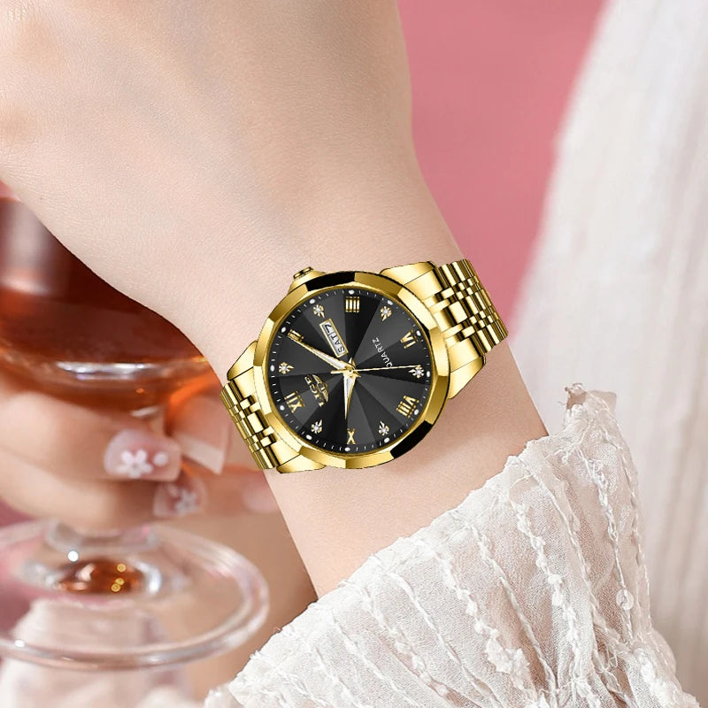 LIGE women’s quartz wristwatch – Elegant and luxurious, displaying the date and day of the week – A simple, water-resistant watch, ideal as a gift for women