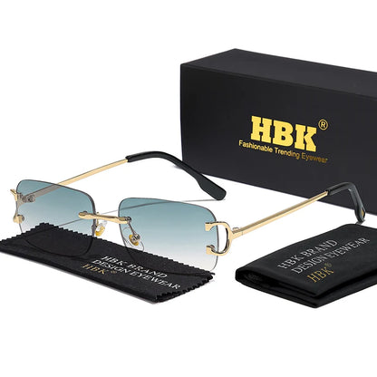 HBK Retro Rimless Sunglasses For Women Men Small Square Gold Frame Brand Design Tea Shades Rectangle UV400 Zonnebril Eyewear