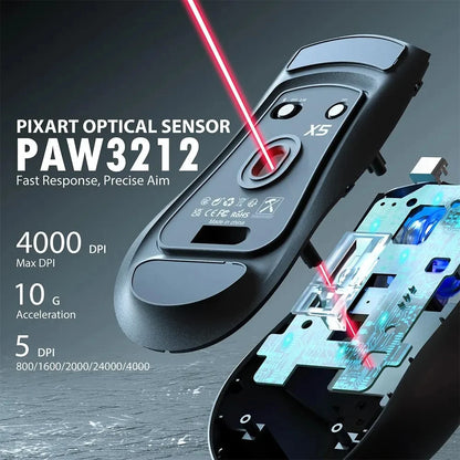 ATTACK SHARK X5 49g Wireless Gaming Mouse, Bluetooth Tri-mode, PixArt Optical Sensor for PC/MAC/Wins