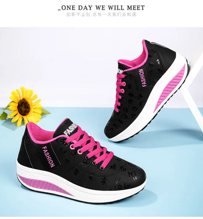 Women’s Outdoor Thick-Bottom Swinging Casual Shoes Fashion Platform Large 42 Flat-Bottom Walking Sports Shoes Walking and Running