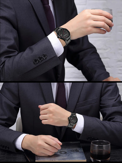 Montre pour homme Hannah Martin, boîtier en acier inoxydable, mouvement à quartz, cadran de 41 mm, style professionnel, avec affichage du calendrier (imitation)