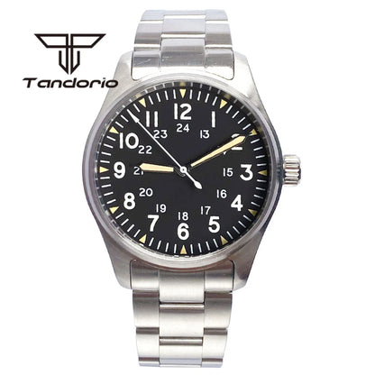 Tandorio 39 mm – męski zegarek automatyczny typu pilot nurkowy, mechanizm NH35/PT5000/Miyota8215, szafirowe szkło AR, wodoodporność 20 barów, świecące wskaźniki