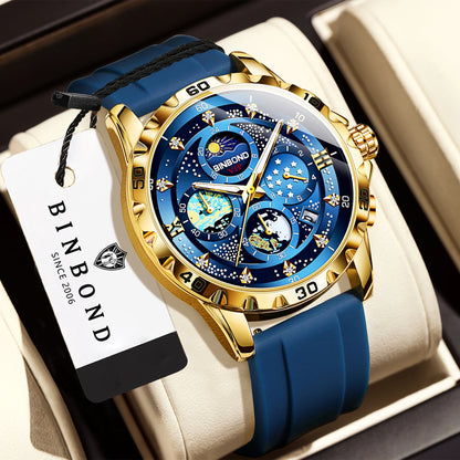 Relojes de cuarzo de lujo BINBOND para hombre, luminiscentes, resistentes al agua, cronógrafo con fecha automática, estilo ejecutivo, deportivo y casual
