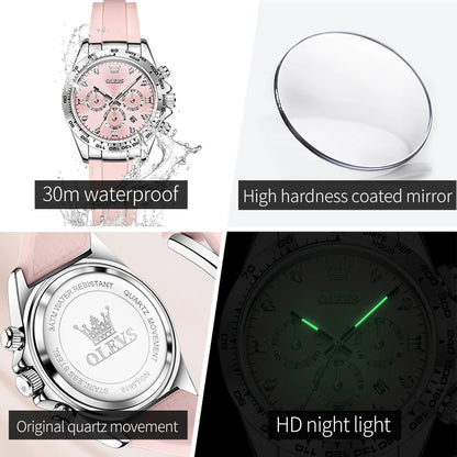 OLEVS 5618 Woman Watch Silicone Strap Luxury Brand Original Quartz Watch for Women Auto Date Waterproof Chronograph Ladies Clock