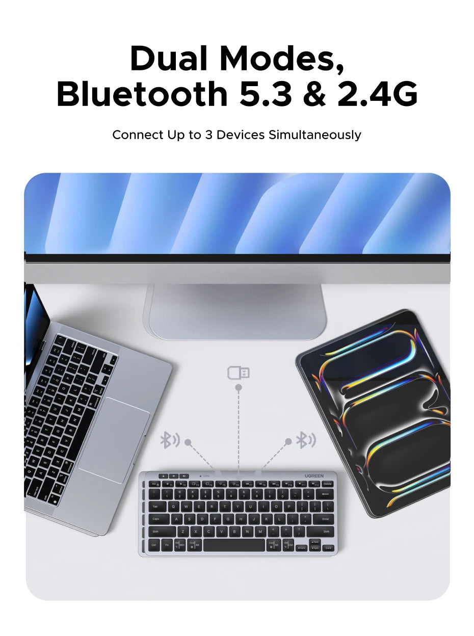 UGREEN Keyboard Wireless Bluetooth 5.3 2.4G Russian/EN 78 Keycaps For MacBook iPad PC Tablet  Scissor Foot Structure