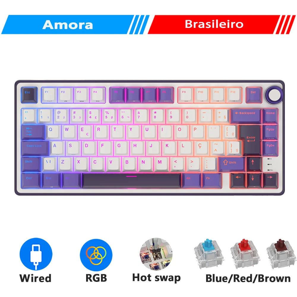 Royal Kludge RK R75 Brazilian Mechanical Keyboard Gasket Wired Gamer Keyboard  Hot-swappable 80 Keys RGB Backlit MDA PBT Keycaps