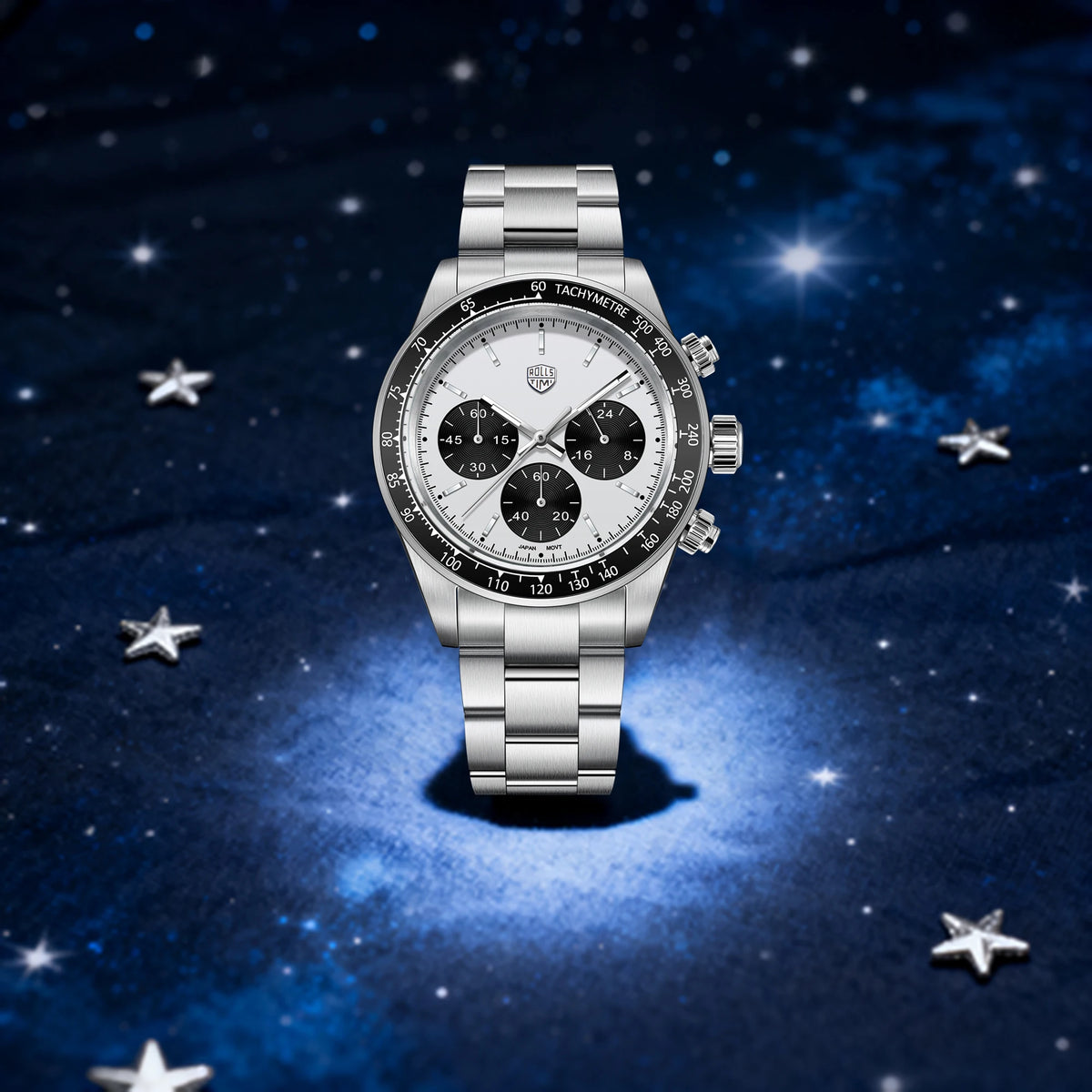 ROSSITIMI Urban Premium Men Quartz Watch Light Luxury Sports Stainless Steel VK63 Tachymeter Luminous 100m Diving Luminous Reloj